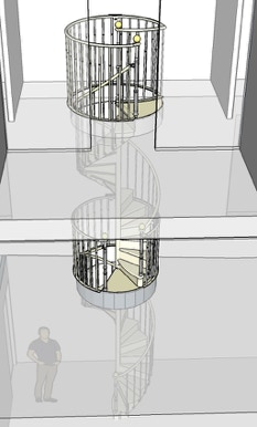 Marches en bois d'un Escalier en colimaçon de plusieurs étages en pin à peindre - réédition d'un escalier de bistrot ancien en bois - Fabricant Français 